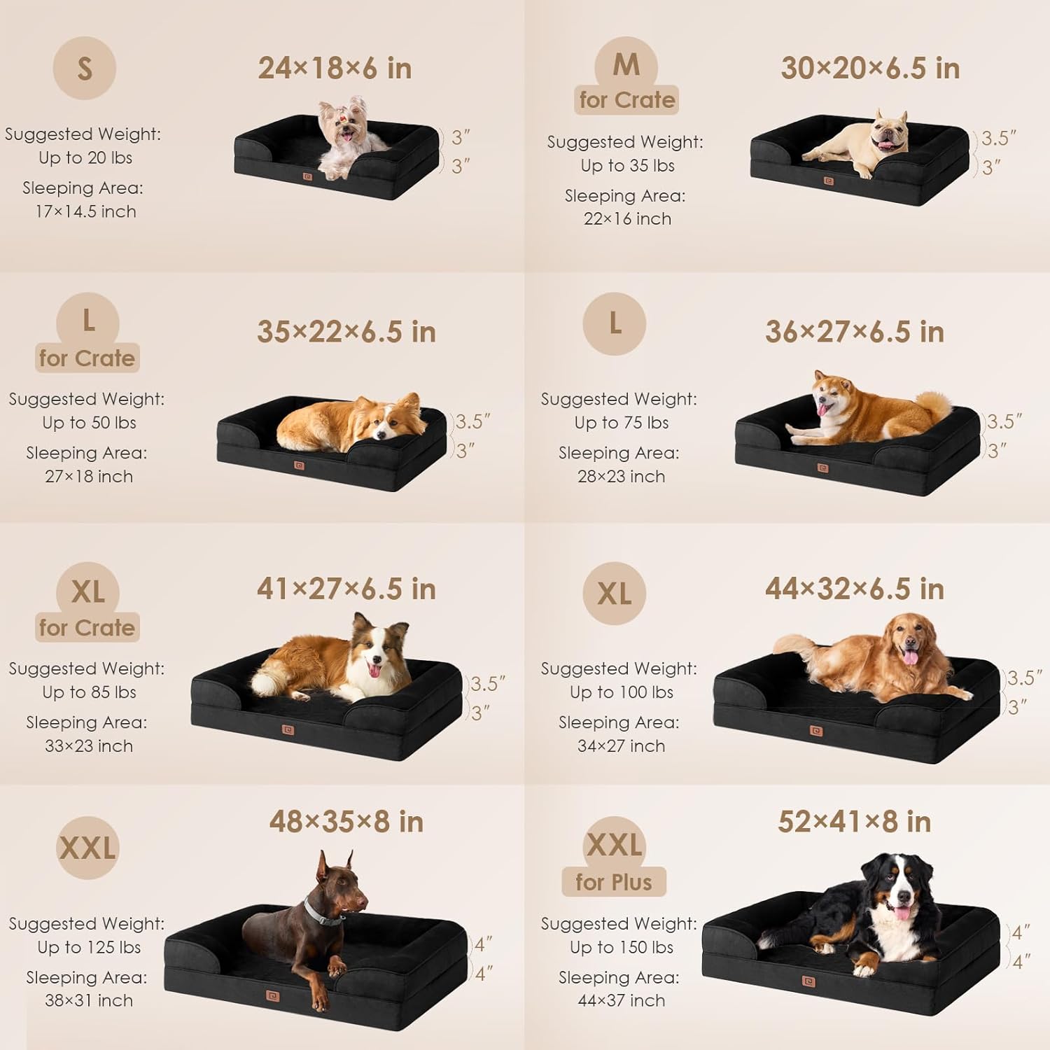 Waterproof Memory Foam Dog Bed for Extra Large Dogs, Non-Slip Bottom and Egg-Crate Foam Big Pet Couch Bed with Washable Removable Cover