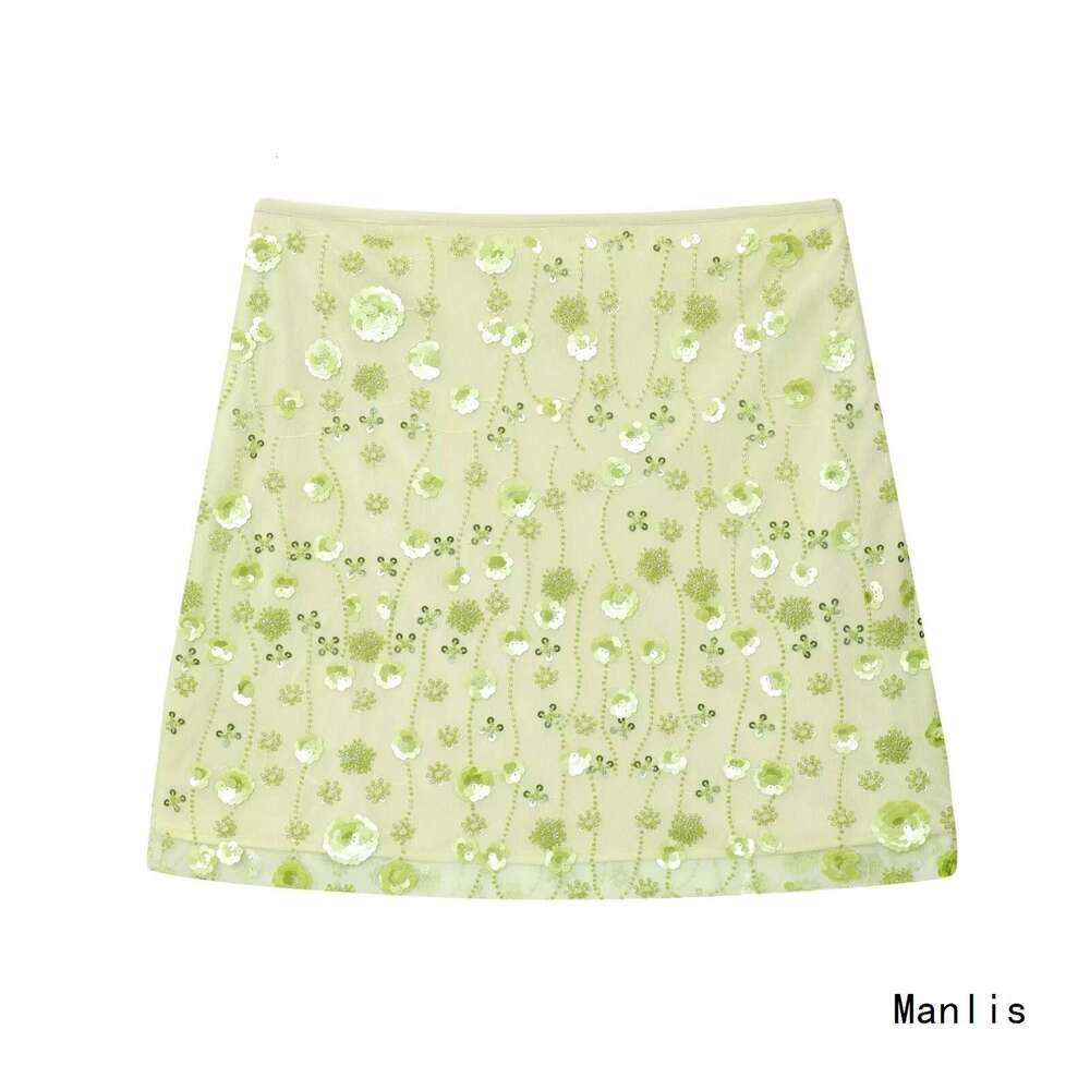 DHEssentials ins2025 Summer New High Waist Mesh Semi-Transparent Beaded Three-Dimensional Flower Decorated Short Skirt