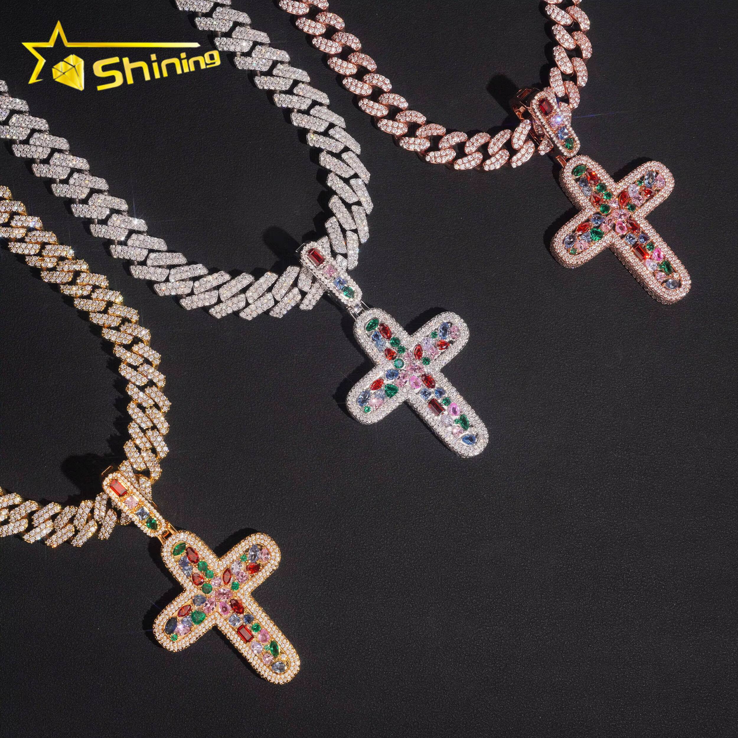 Fashion Body Jewelry Colorful CZ Iced Out Cross Pendant High Quality Men Women Brass Hip Hop Pendant Necklace Daily Wear