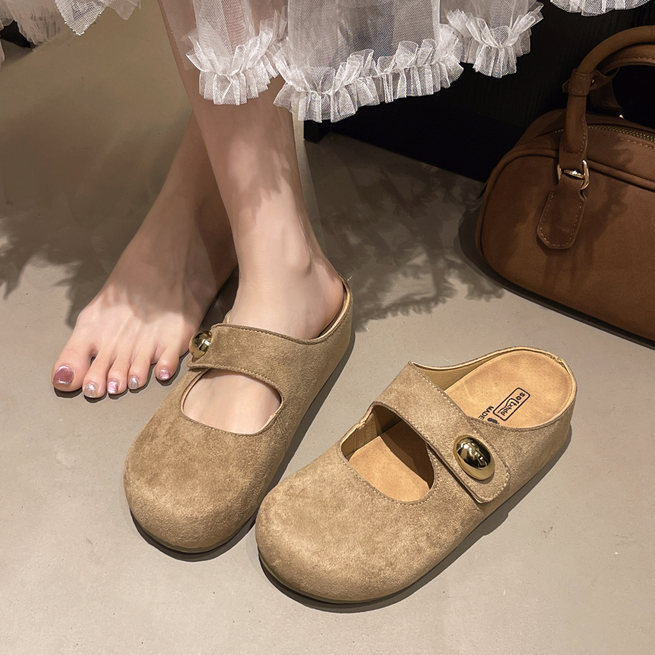 Autumn new designer women's shoes women's outdoor slippers new thick soled closed toe half slippers inner height increasing soft soled women