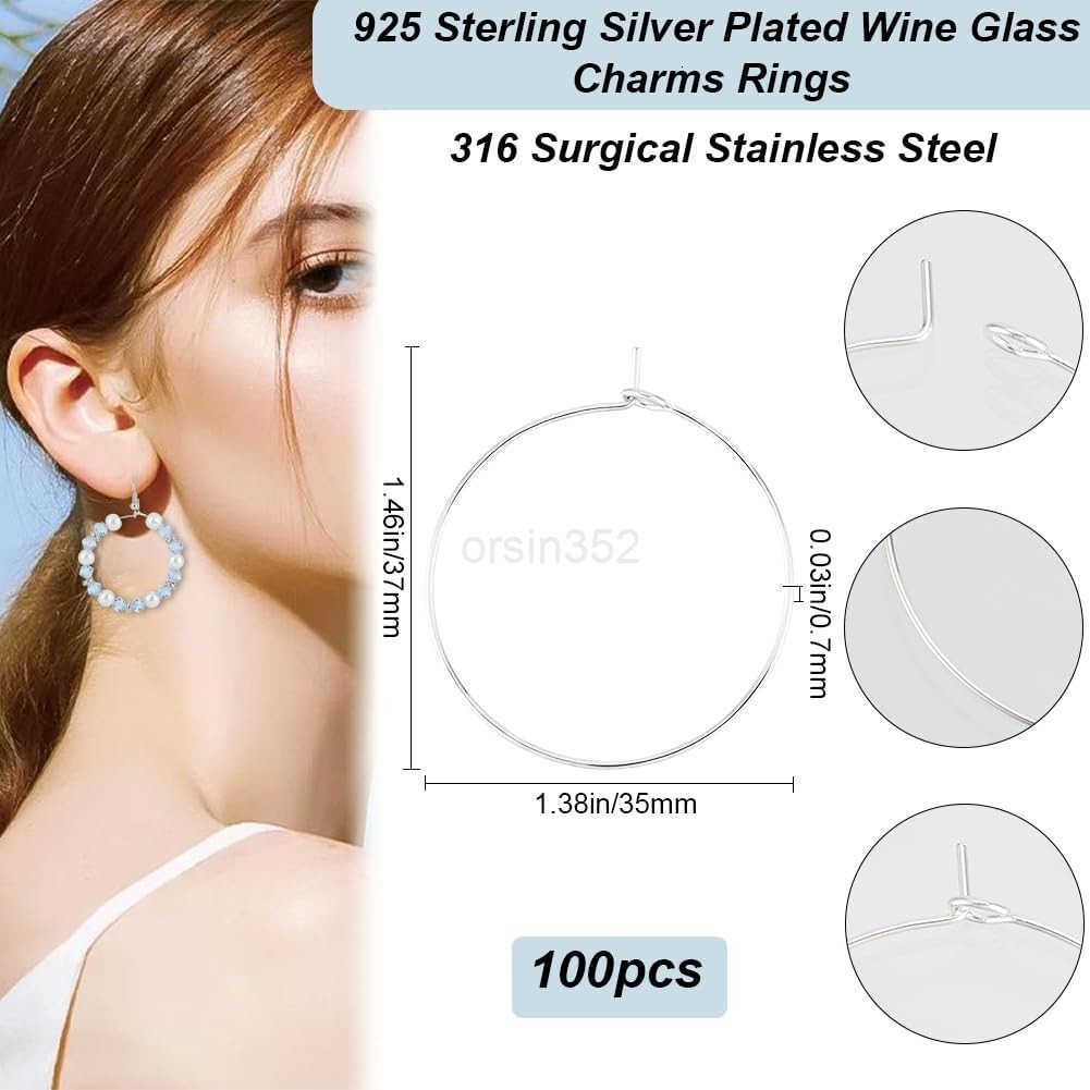 1 Box 100Pcs Hoop Earring Findings 18K Gold Plated 316 Stainless Steel 20mm Wine Glass Charms Rings with 07mm Pin DIY Earring Beading for Hoop Earring