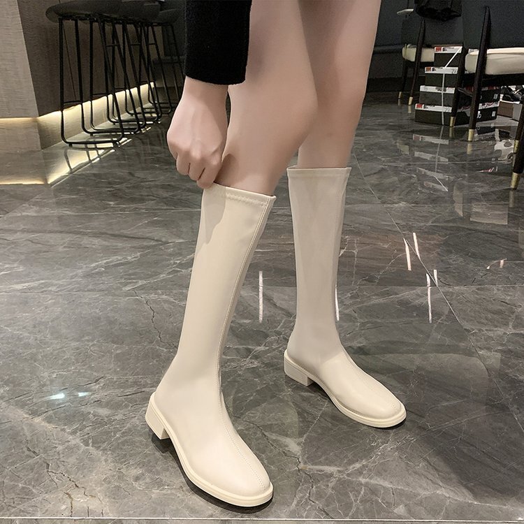 Plus size women's over the knee shoes, autumn and winter new designer shoes, Korean style square toe boots, flat shoes, back zipper European and 