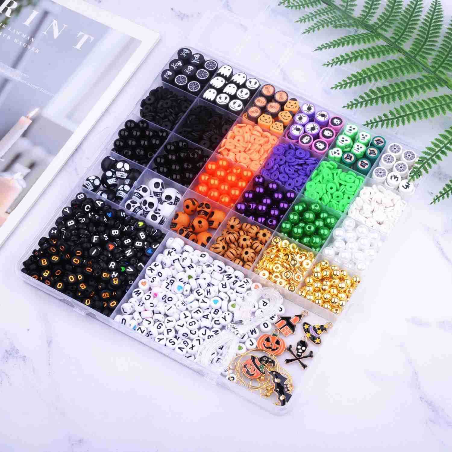 2088pcs Halloween Polymer Clay Beads Making kit 24 Style Cute Fun Beads Skull Pumpkin Beads Charms for Jewelry Necklace Earring Making DIY Accessories