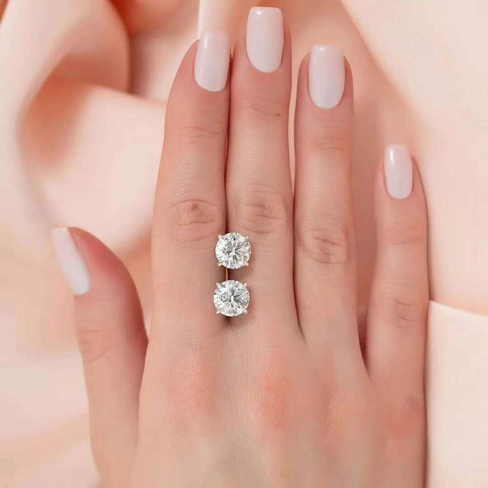 Hot Selling Screw Back VVS Earrings 14k White Gold 5mm 6.5mm 8mm Solitaire Stud Moissanite Earring