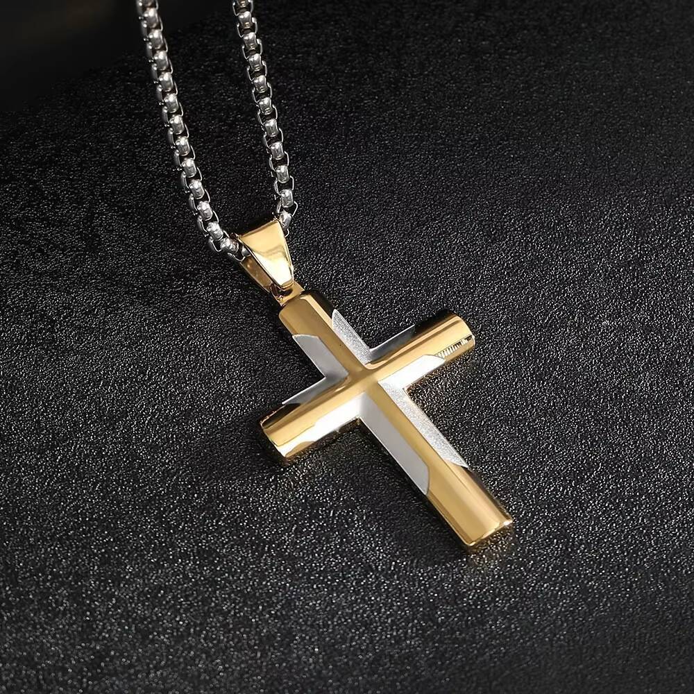 New Mens Versatile Necklace Simple Stainless Steel Hiphop Cross Necklace Niche Design Color Matching Necklace