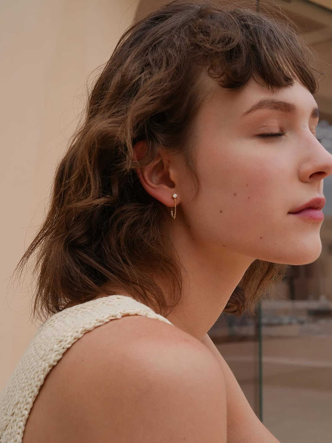 Sterling Silver Gold Chain Earrings for Women Hypoallergenic Gold Plated Cubic Zirconia Pearl Butterfly Stud with Chain Earrings Birthday Gifts for Wo