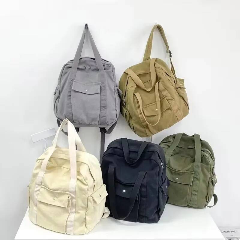 Leisure Sport Classic Style Backpacks Solid Zipper Large Capacity Canvas Durable Shoulder Bags for Unisex Retro Casual Tote high-quality
