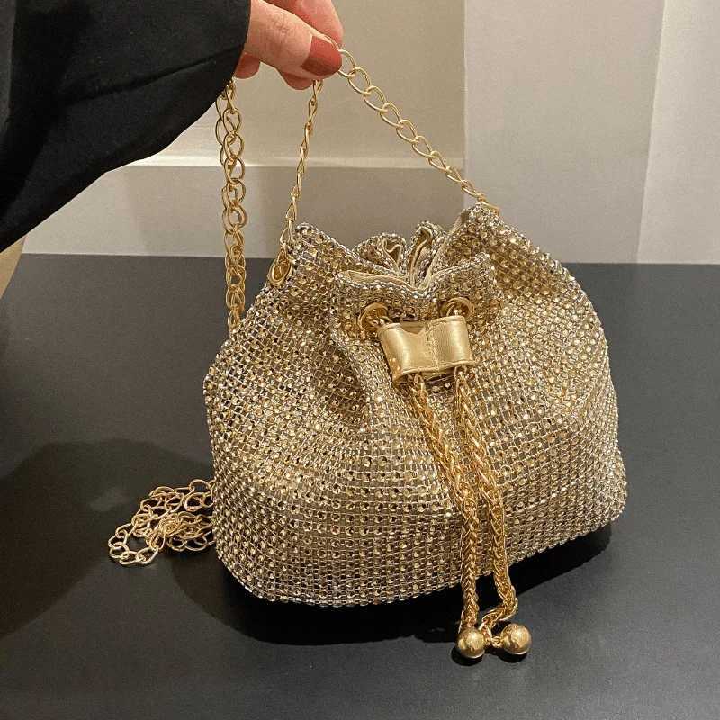 Sparkling Rhinestone Embellished Drawstring Crossbody Bag MultiFunctional Bucket Purse Formal Handbag for Women Daily Commute Z250911