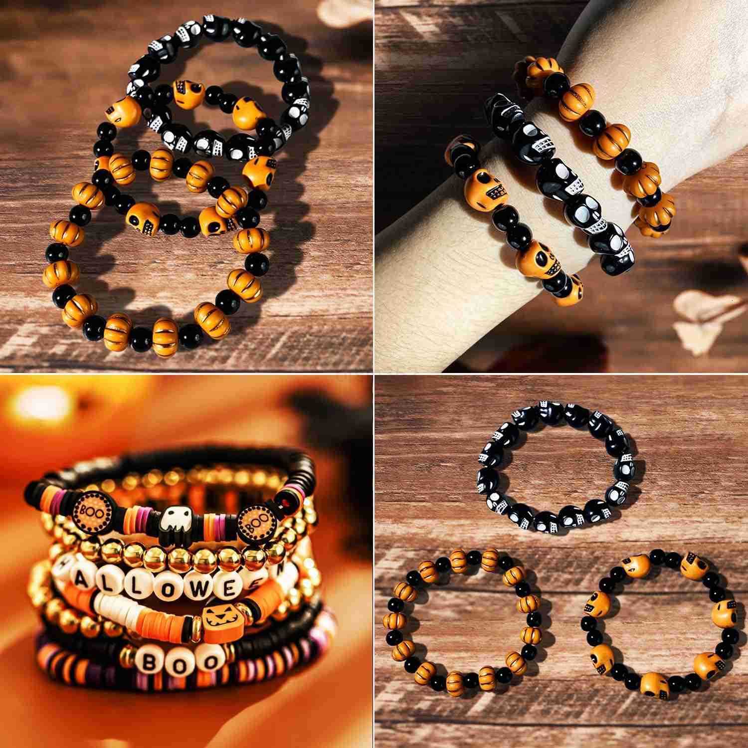 2088pcs Halloween Polymer Clay Beads Making kit 24 Style Cute Fun Beads Skull Pumpkin Beads Charms for Jewelry Necklace Earring Making DIY Accessories
