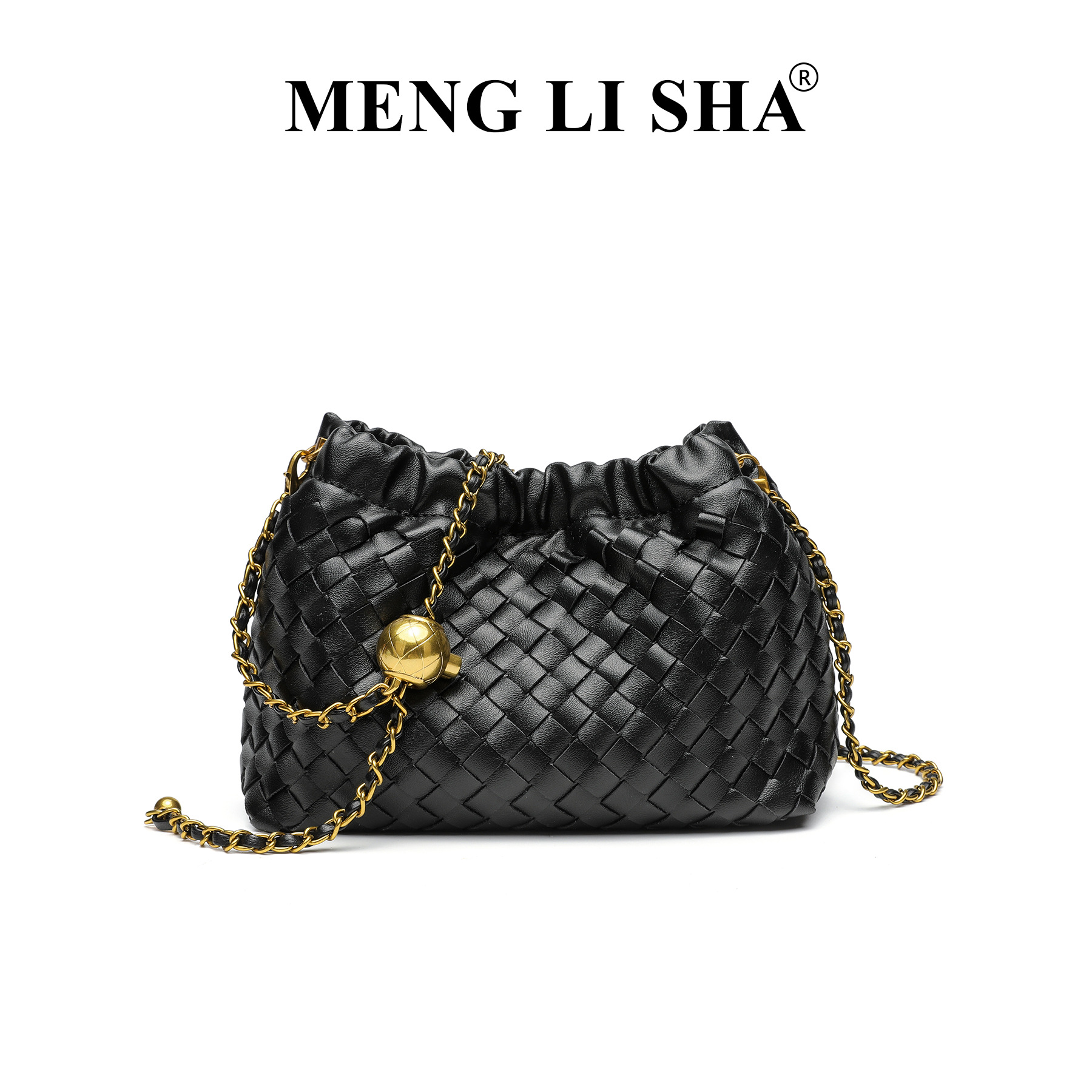 2025 New Fashion Gold Ball Charm Crinkled Cloud Bag, Handmade Woven Crossbody Chain Bag for Women