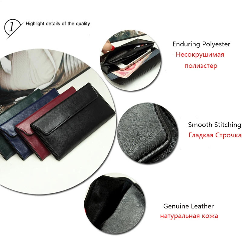 Slim Genuine Leather Women Wallet Female Long Clutch Coin Purses Wallets and Purses Ladies Card Holder Vallet 250906