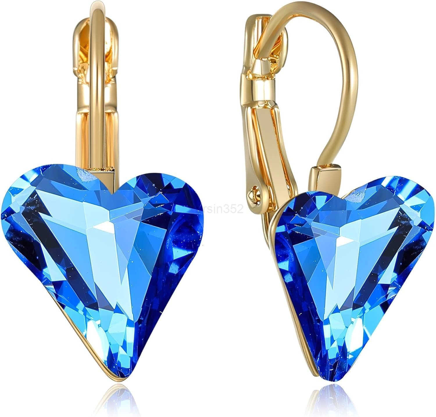 Austrian Crystal Heart Drop Leverback Earrings for Women 14K Rose Gold Plated Hypoallergenic Jewelry GiftsW250911