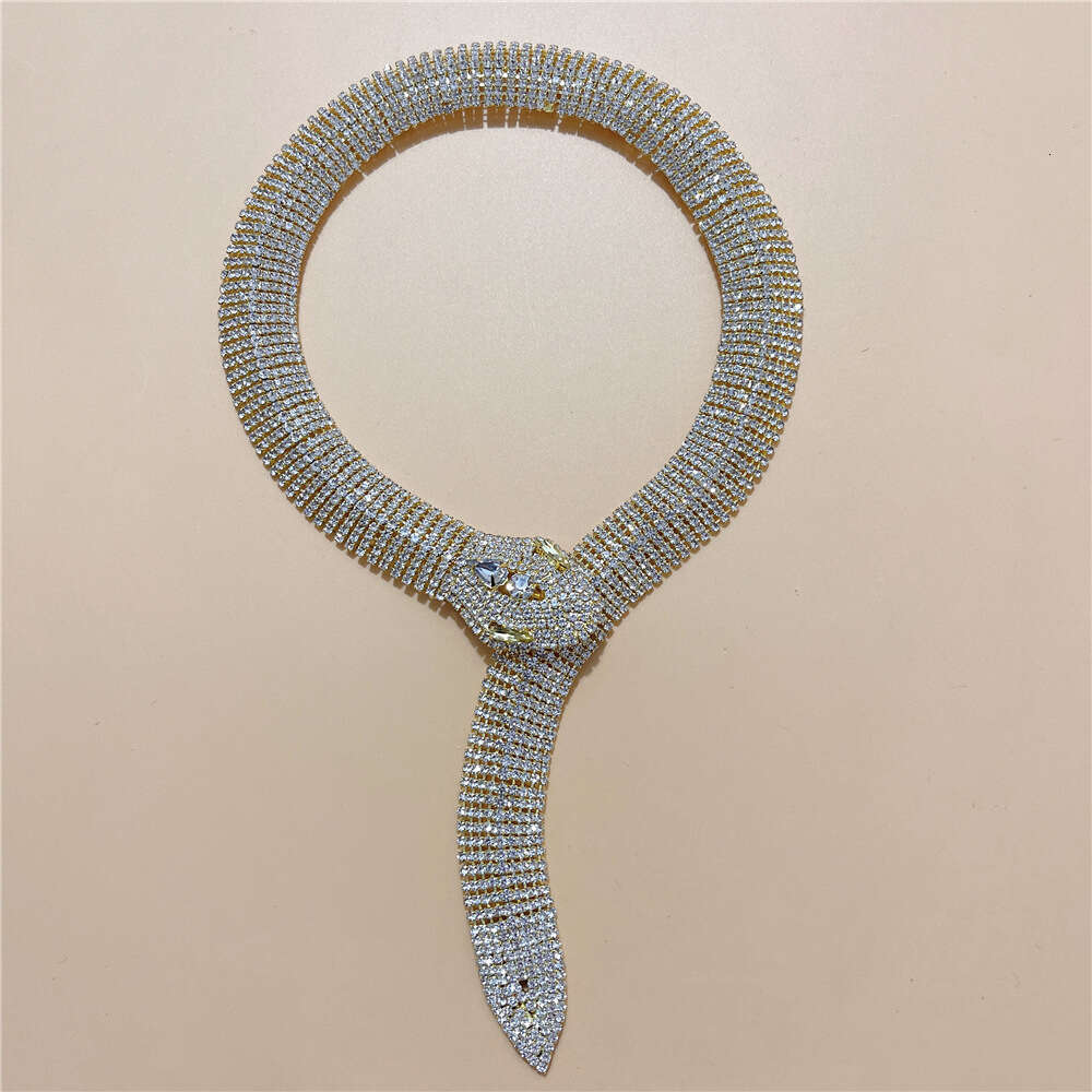 New Accessories Ins Internet Celebrity Style Full Dia Fashion Cross Snake Head Long Necklace