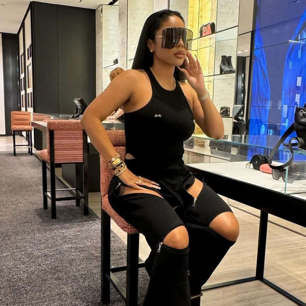 Trendy Summer Women's New Sexy Hot Girl Round Neck Hollow Out Crotchless Three-Dimensional Designer Shoe Decorated One-Piece Top