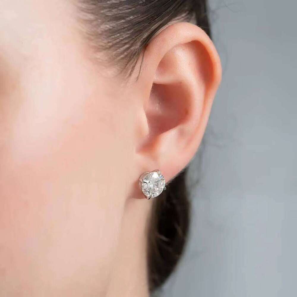 Hot Selling Screw Back VVS Earrings 14k White Gold 5mm 6.5mm 8mm Solitaire Stud Moissanite Earring