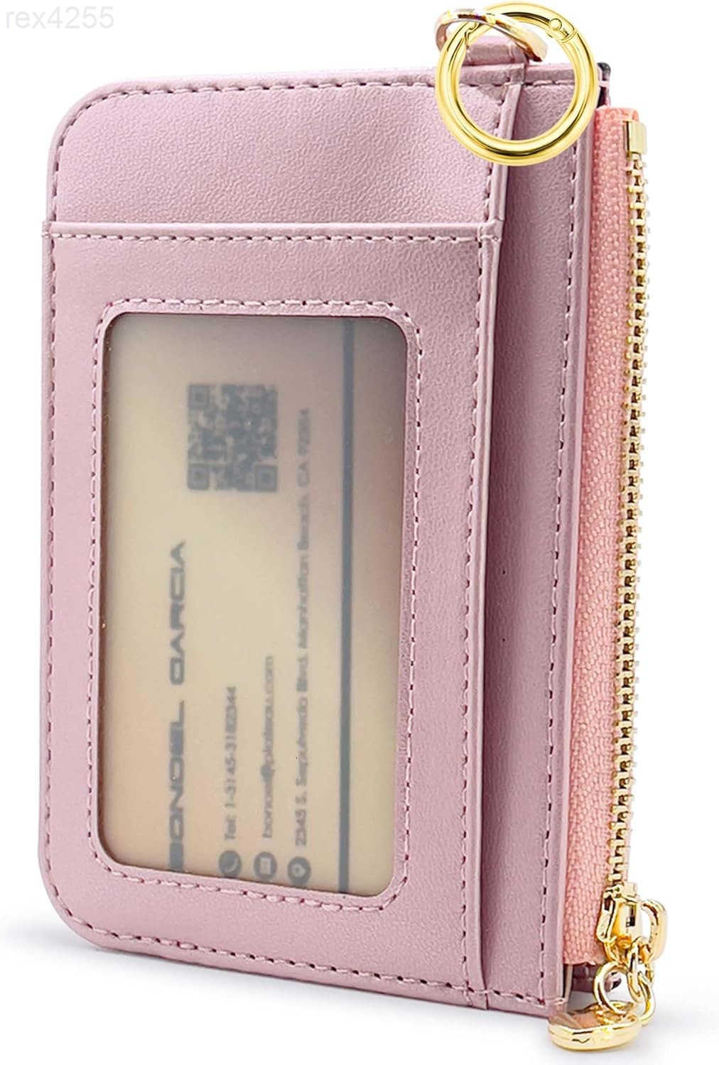 Key Chain Wallet Women Credit Card Holder for Women with Metal Key Chain Ring for Car KeysLadies Mini Purse with ID Window and Zipper Pocket Rose Pink