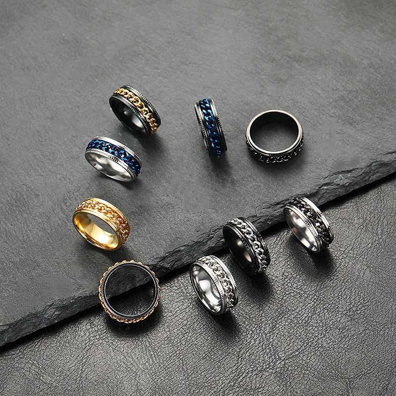 Starry Cool Stainless Steel Rotatable Chain MenRing Multifunctional Fashion 8mm Fidget Spinner Rings Couple Jewelry bague homme W250911