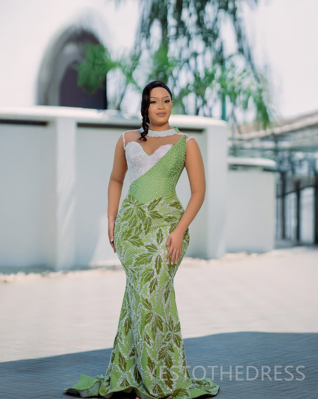 2025 Mermaid Mint Prom Dresses For Black Women Evening Dresses Formal Gowns High Neck Beaded 3D Lace Illusion Crystals Birthday Dress Second Reception