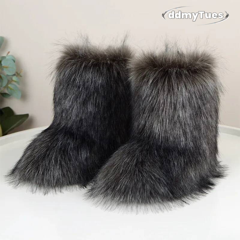 Fashion Fluffy Boots Plush Winter Booties Girl Women Snow Boot Ankle High Fur Platform Walking Sneakers TUES