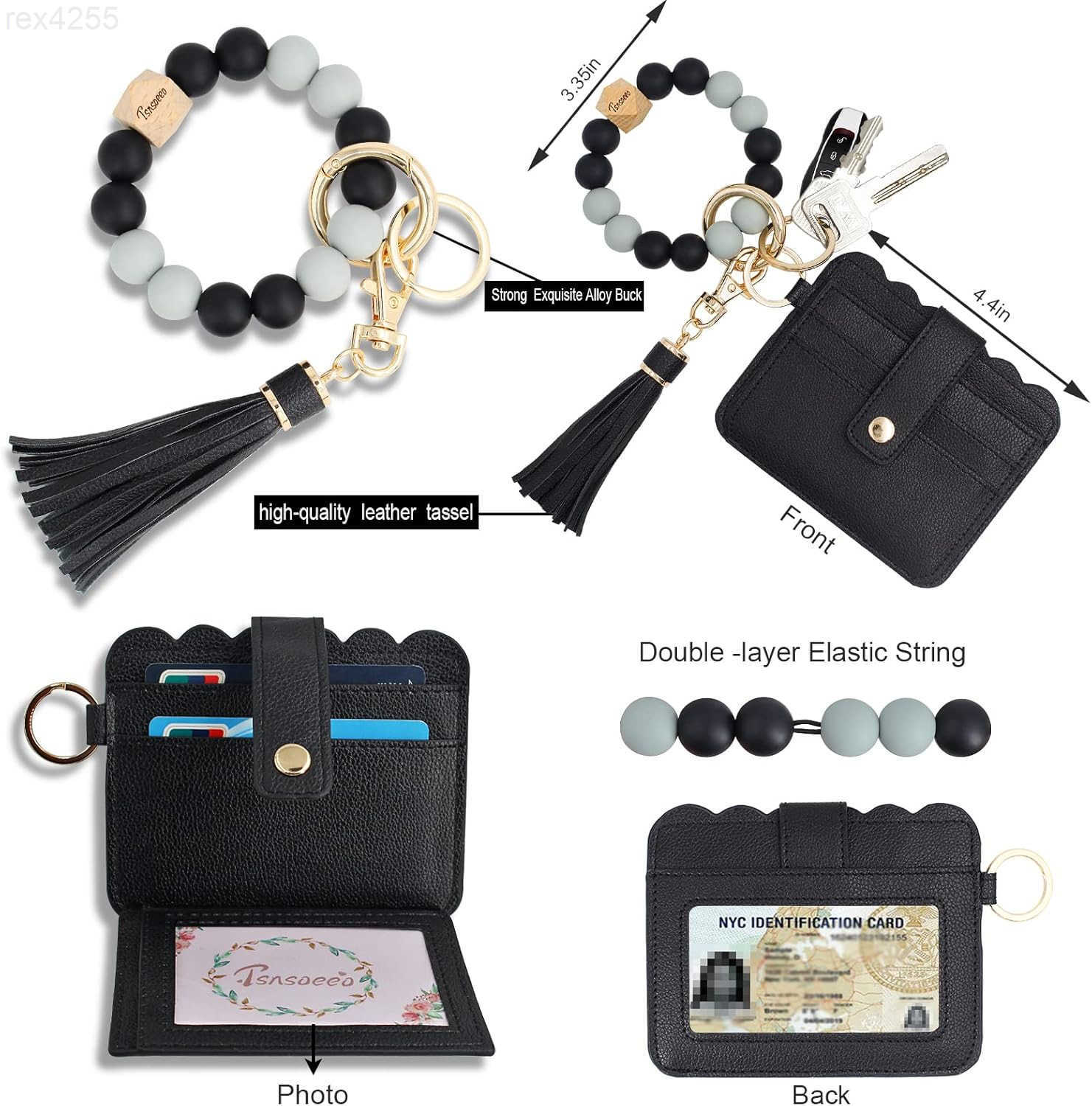 Keychain Wallet Wristlet Small Credit Card Holder Bracelet Key Chain Purse Bangle Tassel Beads Key Rings for WomenW250911