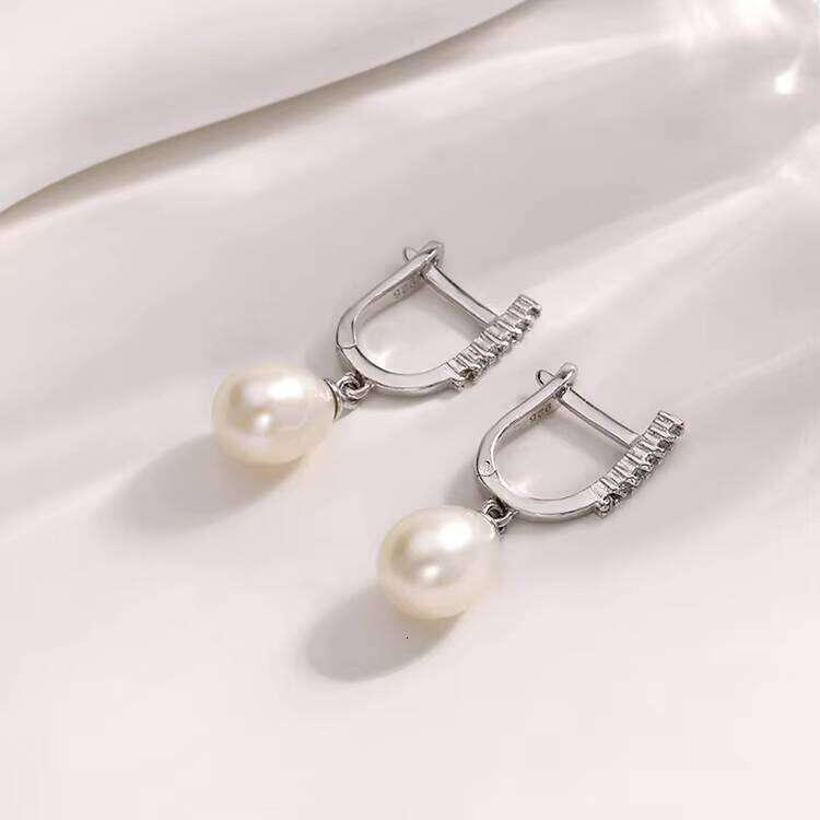 Wholesale Fashion Zircon Moissanite Women Ladies Sterling Sier Fresh Water Pearls Freshwater Pearl Dangle Drop Earrings