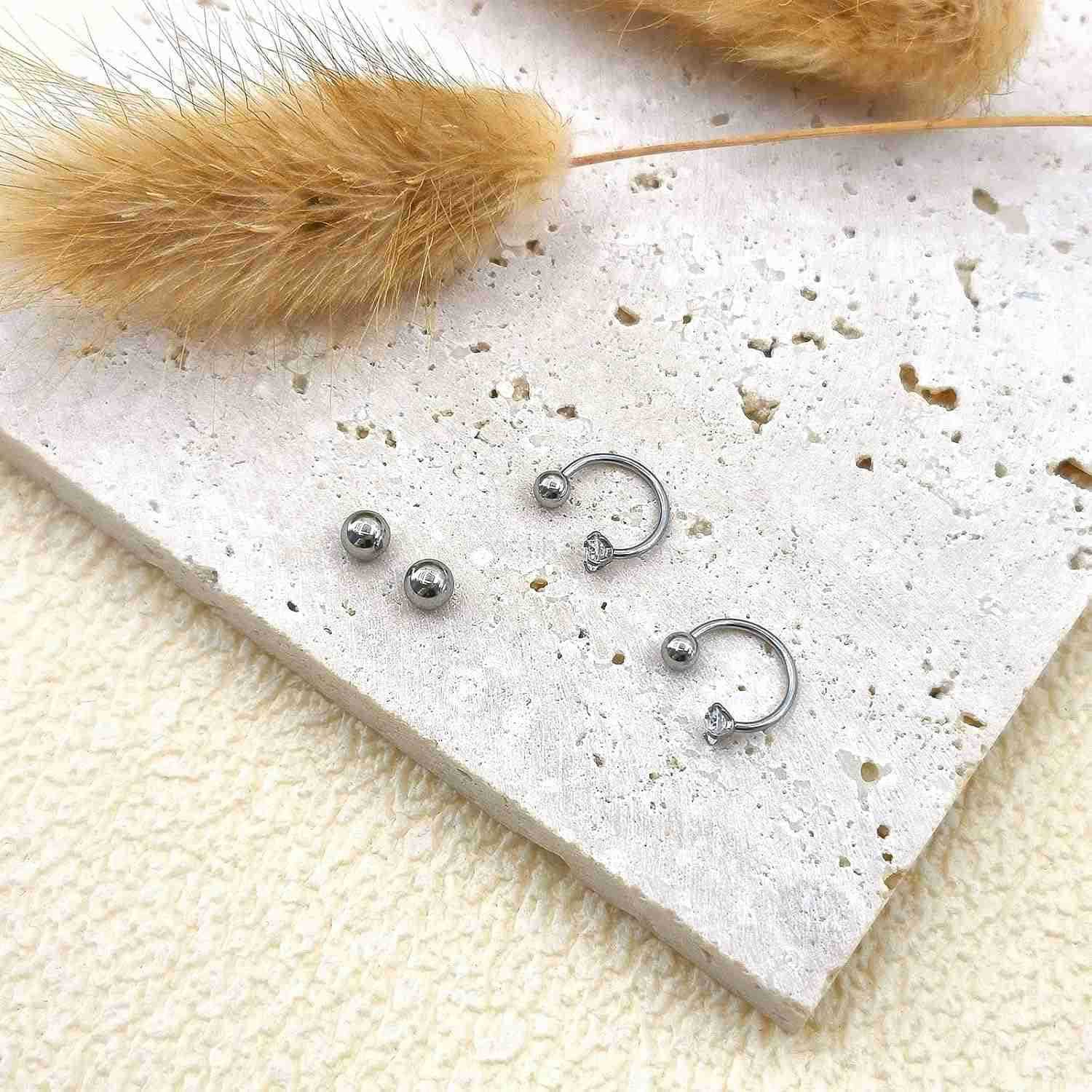 8mm Small Half Hoop Huggie Earrings for Women Teen Girls with Ball Screw Back 3mm CZ Open Hoop Earrings Cartilage Helix Piercing Ball Screw BacksW2509
