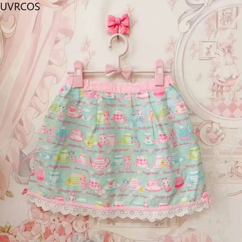 Sweet Lolita Style Cake Mini Japan Women Kawaii Cartoon Embroidery Bow Pleated Skirts Y2k Short Fairy Skirt Faldas Mujer dongdumaoyi
