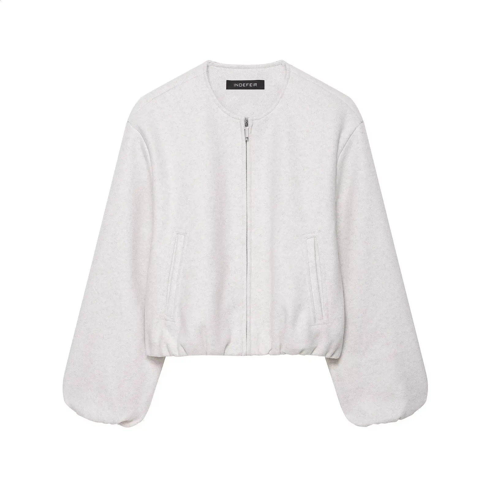 TRAF French round neck zipper simple womens autumn item solid color long sleeved soft versatile pilot jacket 250911