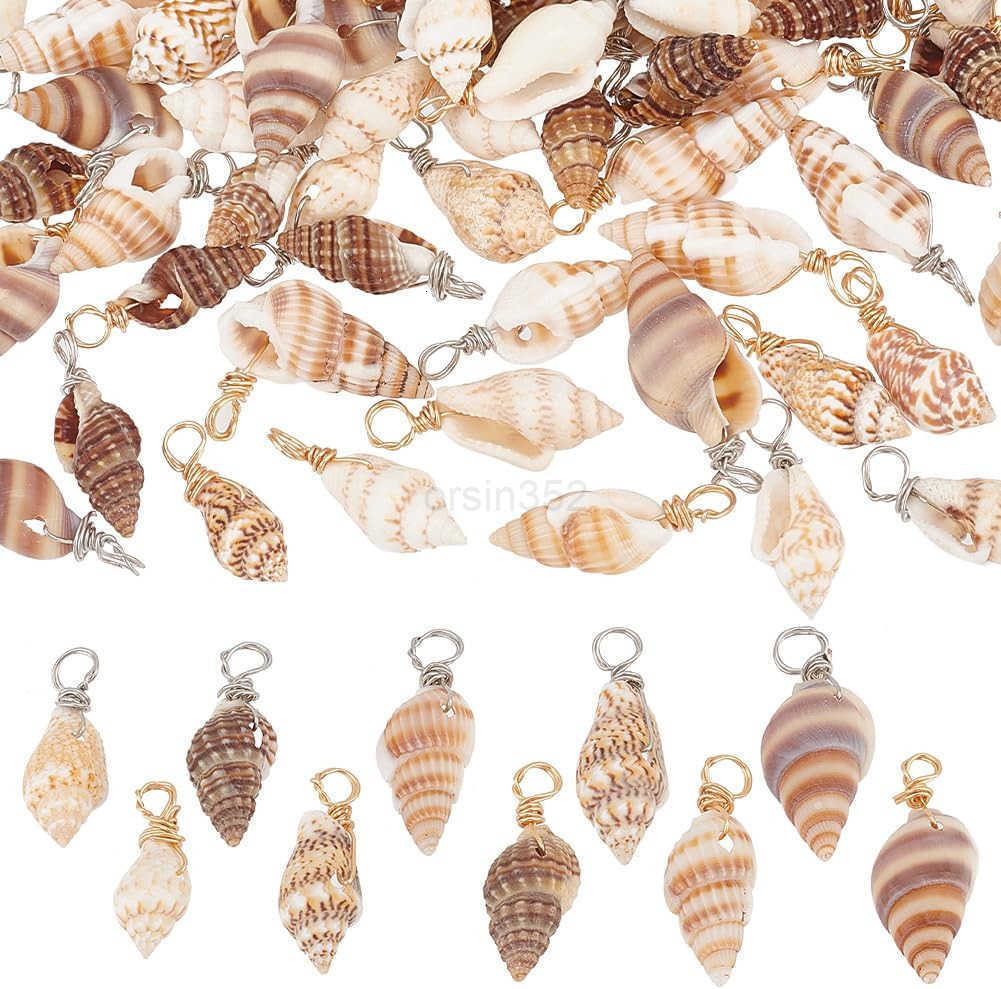 PandaHall Shell Pendants Spiral Seashells Craft Charms Cowrie Sea Shells Pendant Natural Shell Charms Conch Shells with Loop BailW250911
