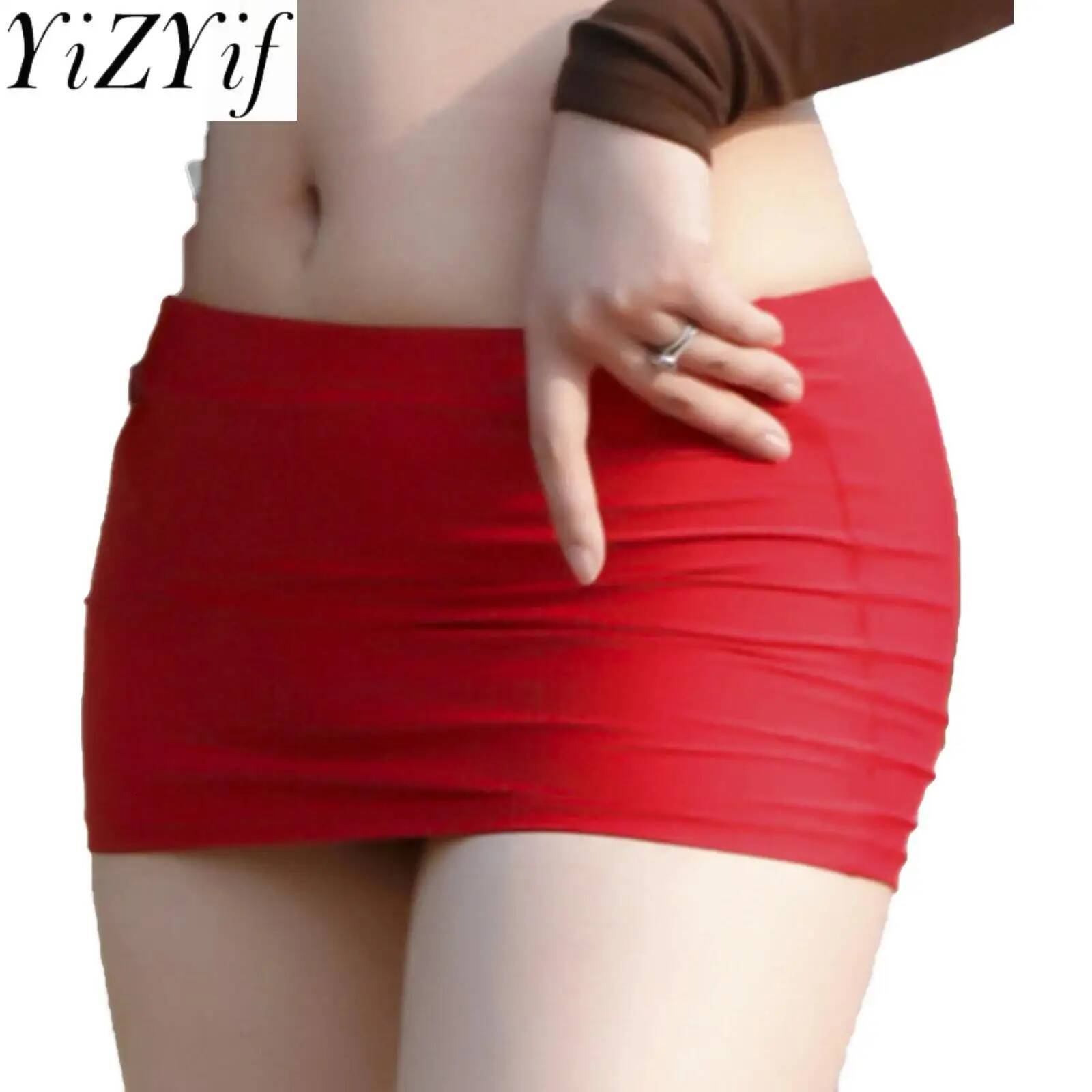Womens Low Rise Miniskirt Solid Color Elastic Waistband Lingerie Bodycon Mini Sheer Ultra Pencil Skirt Beachwear Nightwear dongdumaoyi