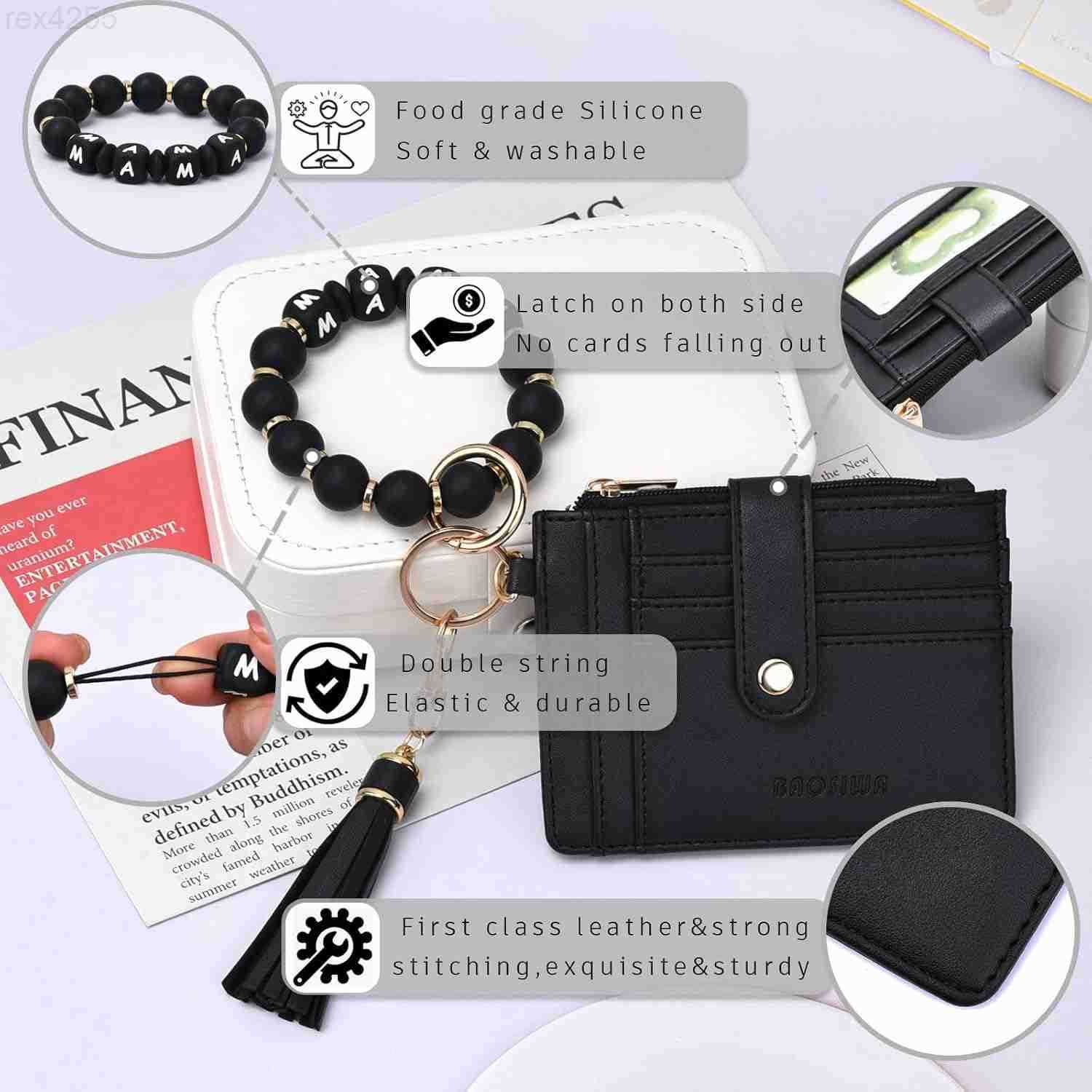 Silicone Bracelet Keychain Wallet for Women Wristlet Card Holder Slim RFID Wallet with Zipper PocketW250911