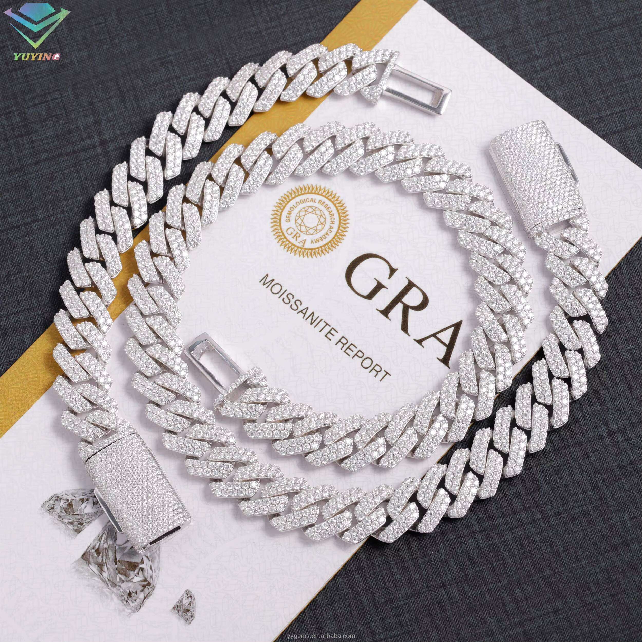 Chain Size 8mm15mm GRA Certificate D VVS Moissanite 925 Silver White Gold Bracelet Necklace for Women Men