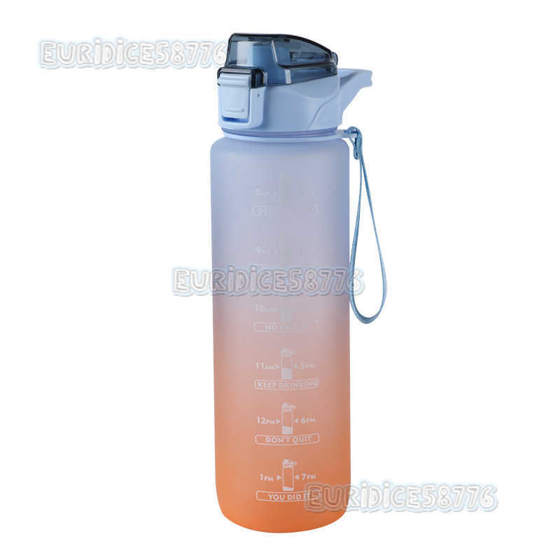 Gradient Color Water Bottle Frosted Space Cup Portable Rope Suction Mouth Water Cup 1000ml Gym Sports Water Bottle H250911