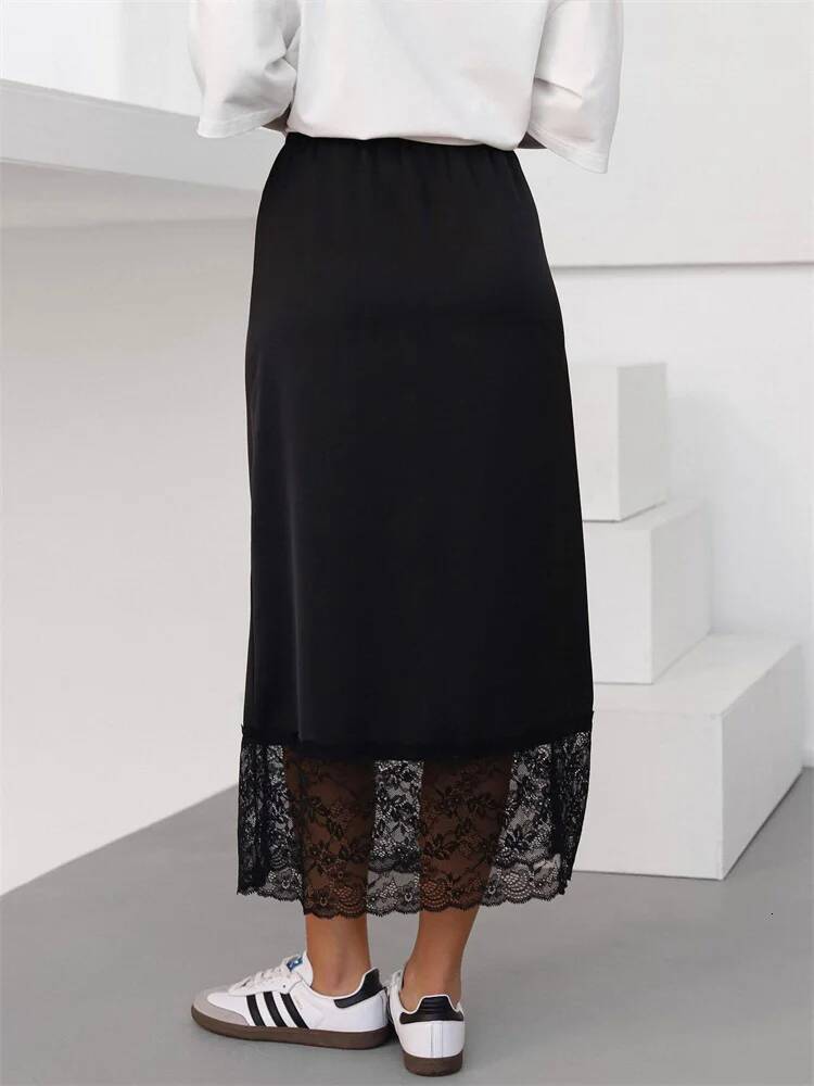Tossy White Casual Lace Long For Women Slim High Waist Patchwork Elegant Commute Clothes Summer 2025 Female Maxi Skirt New dongdumaoyi