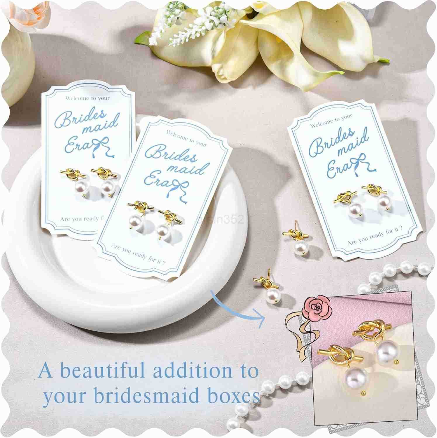 Pearl Knot Bridesmaid Earrings Gold Proposal Box Gifts with Card Bridesmaid Jewelry Bachelorette Bridal Party Wedding FavorsW250911