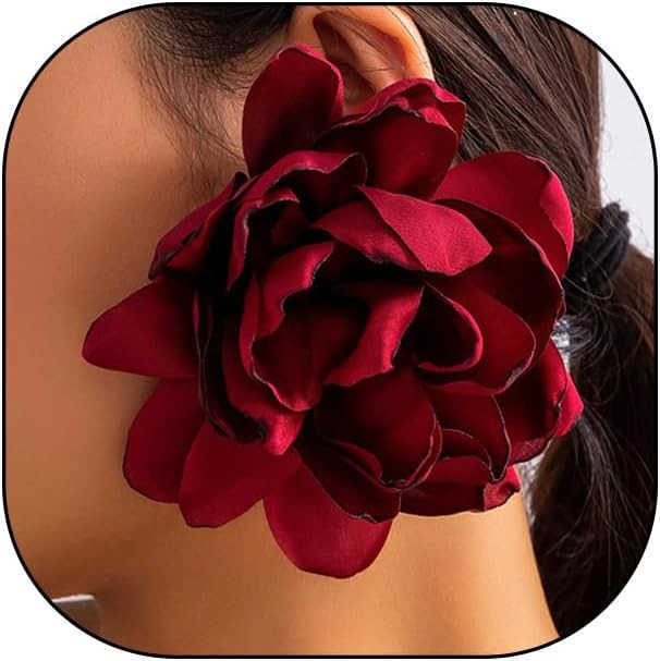 Large Fabric Floral Dangle Earrings for Women Vintage Exaggeration Chiffon Rose Flower Petal Earring Fashion Cloth Floral Earrings Charm Jewelry Gifts