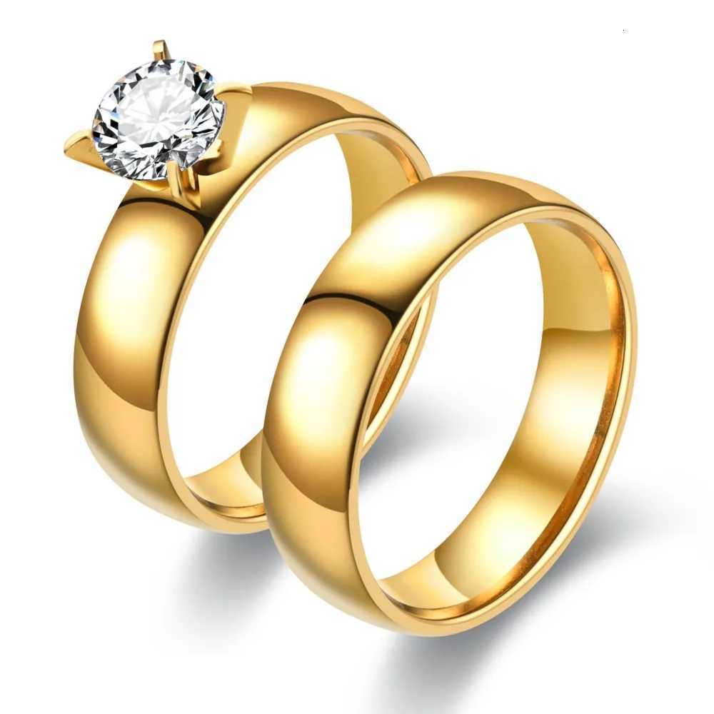 Fashion GoldColor Stainless Steel Couple Rings Set for Women And Men Engagement Wedding Band Rings Valentines Day Gift W250911