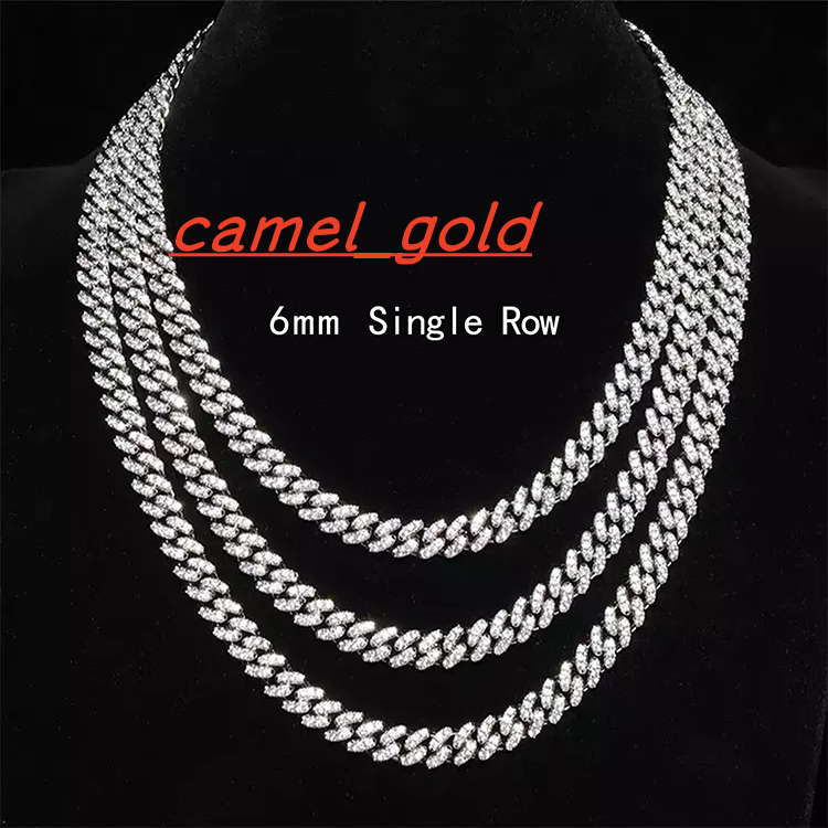 6mm Single Row VVS GRA Moissanite Diamond Gold Plated Silver Cuban Link Chain for Man/women Hip Hop Necklace
