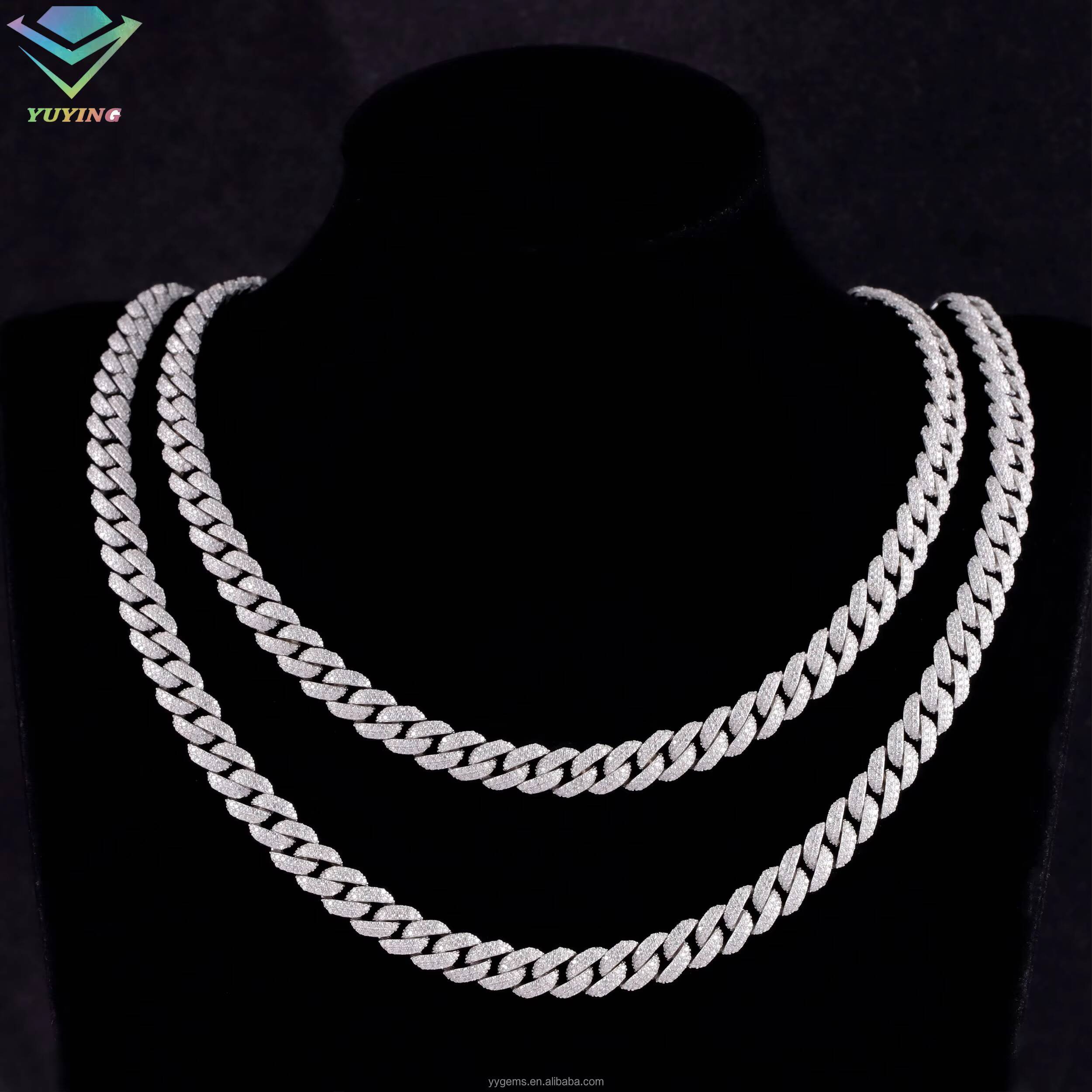 Fashion Jewelry RTS 9mm Solid Silver Cuban Link Chain Iced Out Brilliance VVS Moissanite Necklace