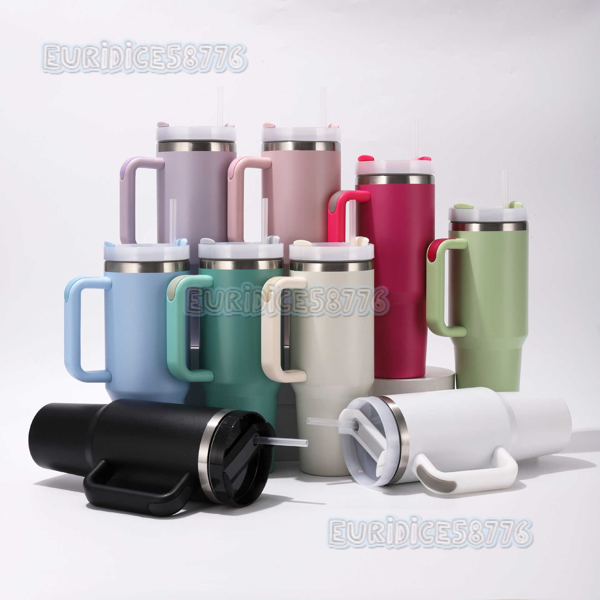 New 304 Stainless Steel Insulated Cup 40oz with Handle Portable Car Cup Doublelayer Straw Straight Cup H250911