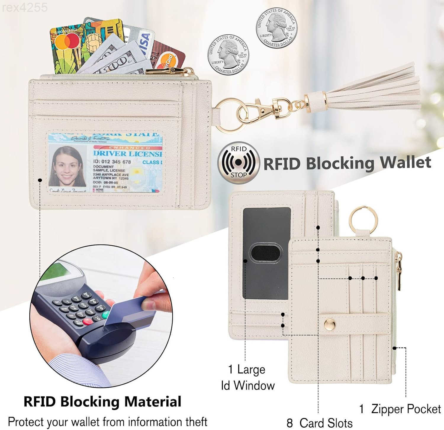 Wallet Keychain Wristlet for WomenSlim RFID Credit Card Holder Purse Tassel Keychain Bangle Key Ring for Men WomenW250911