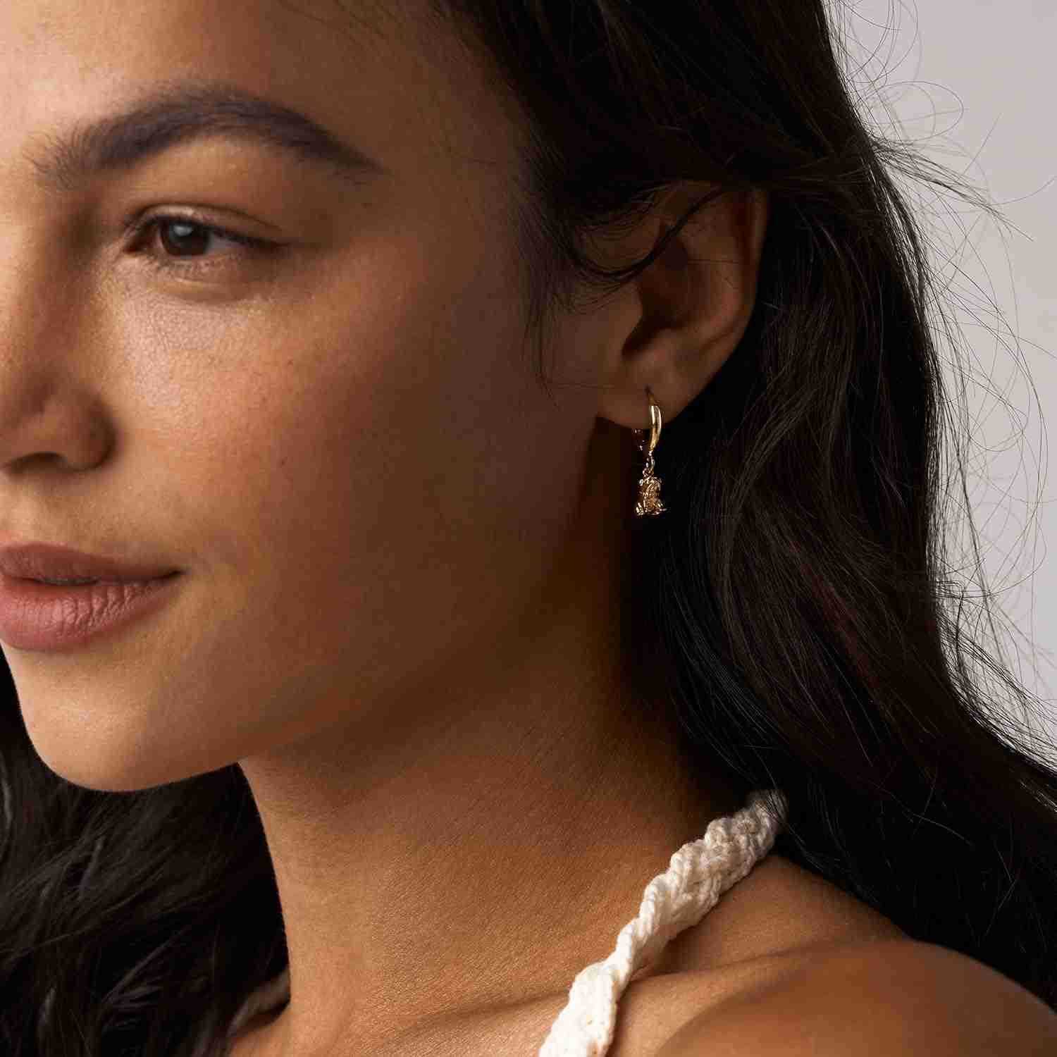 Gold Dangle Drop Huggie Hoop Pendant Earrings with Dainty Small Charms for WomenW250911