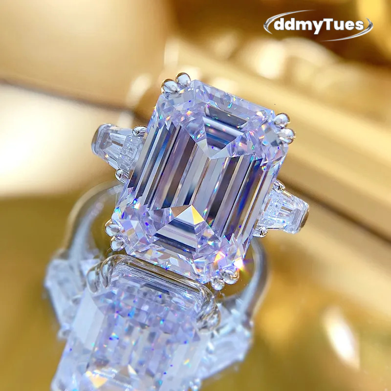 Genuine 100% S Sterling Sier Jewelry Wedding Rings Emerald Cut White Moissanite Dia Gemstones Eternity Party Women Engagement Band Ring Gift TUES