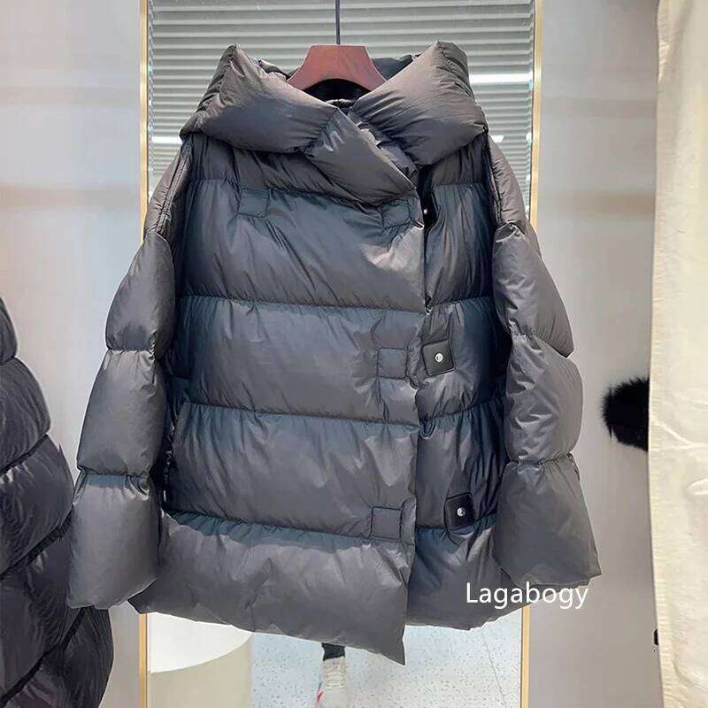 Lagabogy 2025 Winter Women Fluffy Hooded 90% White Duck Down Jacket Female Oversized Warm Solid Puffer Coat High Quality