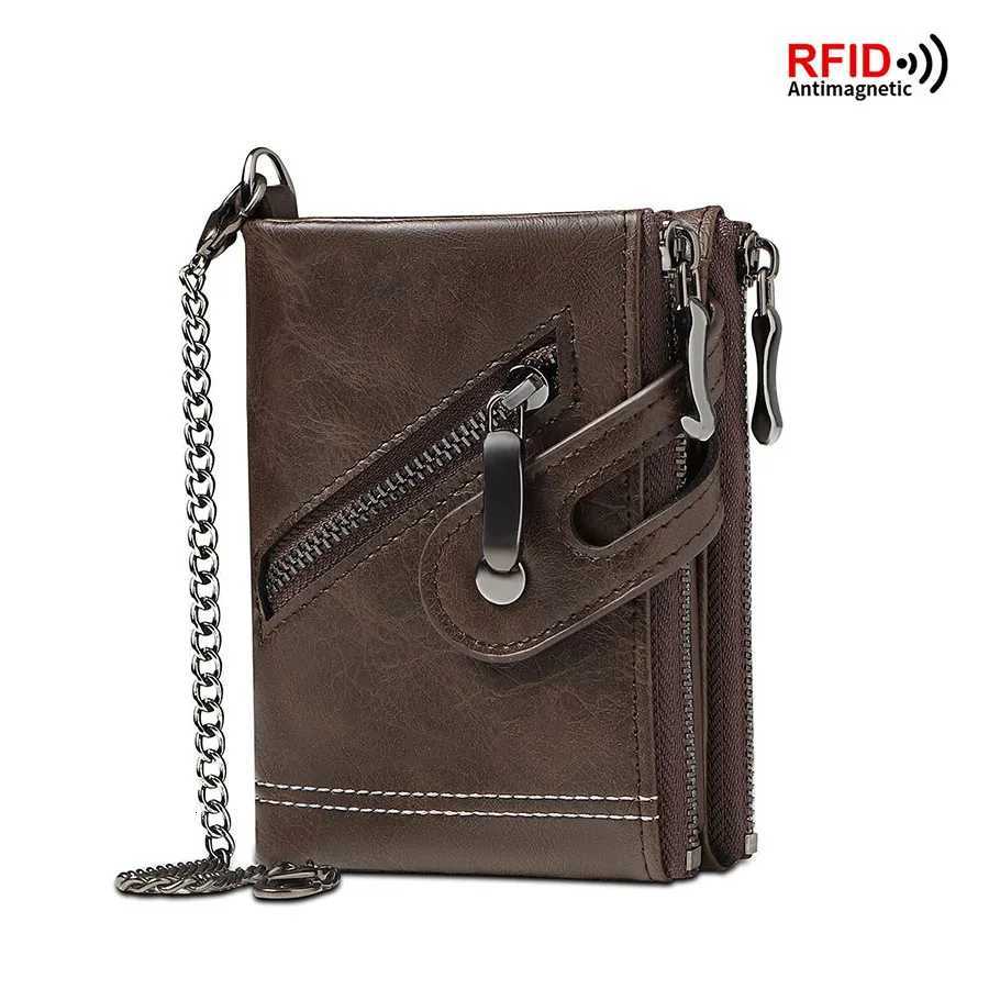 Classic retro Mens Chain Wallet RFID AntiTheft Mens Leather Wallet Double Zipper Coin Purse Credit Card Holder for Men W250911