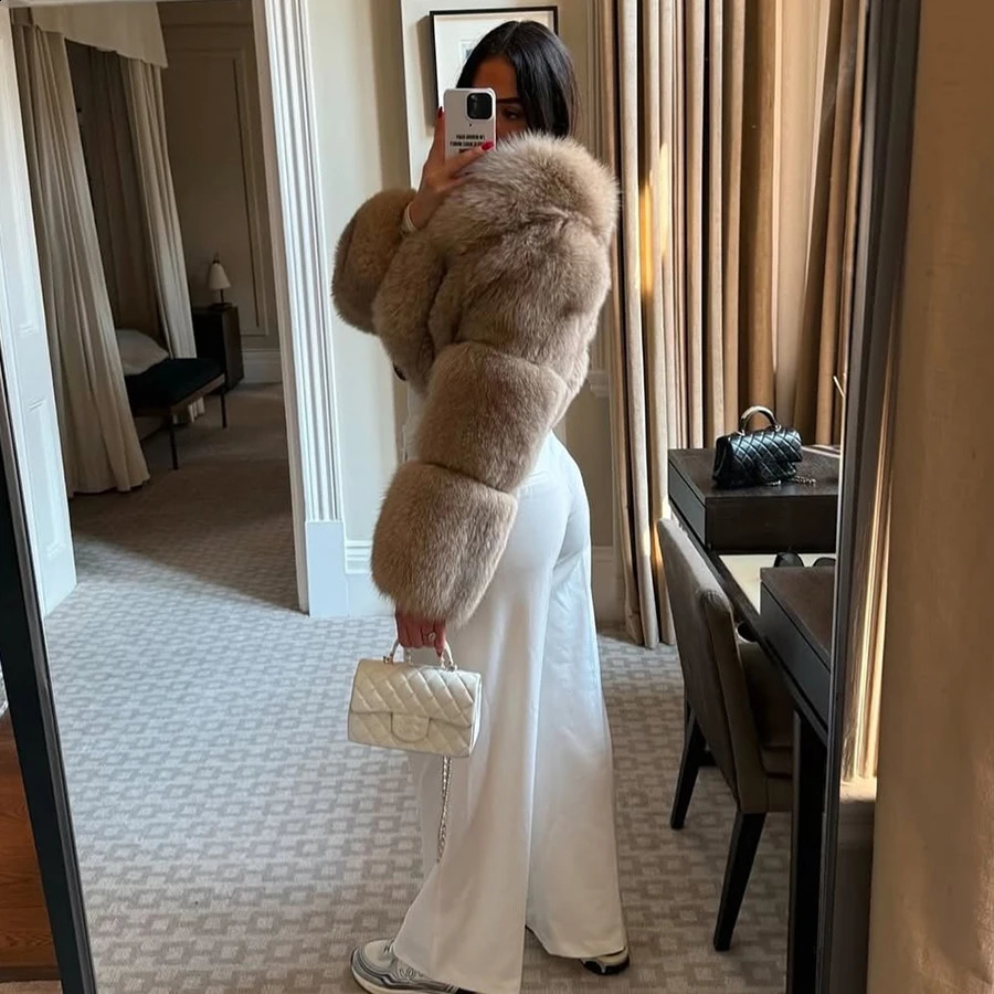 Bolero Jacket Natural Fox Fur Coat With High Collar Cropped Fur Jacket Womens Winter Jacket Selling Real Fur Jacket 250910