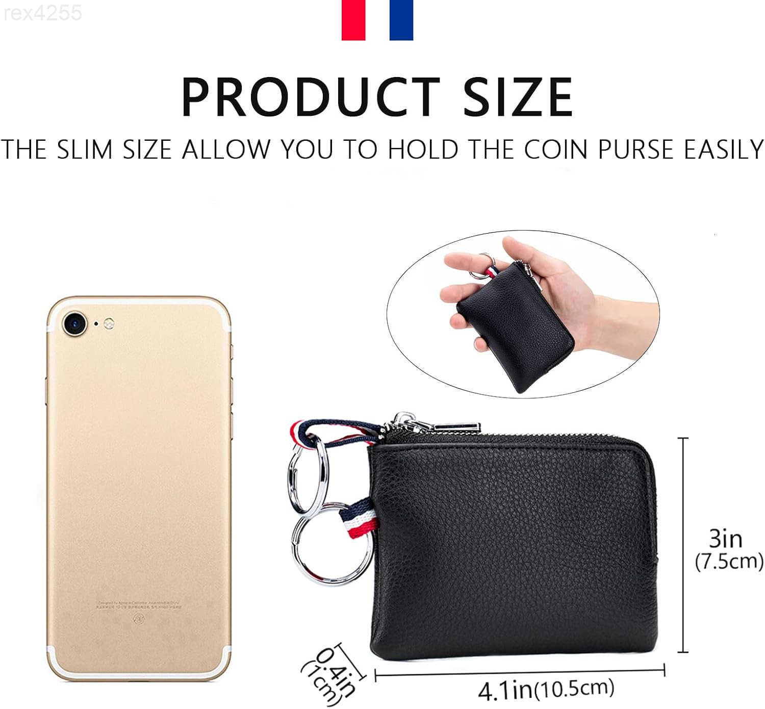 Leather Coin Purse Wallet Mini Dual Keyrings Change Pouch Card Holder for Men Women Black standardW250911