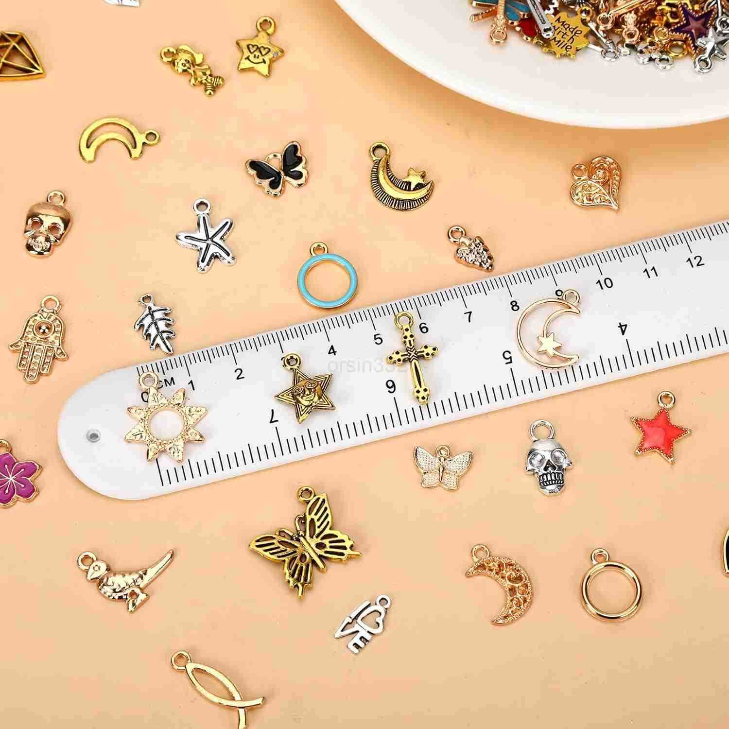 200Pcs Charms for Jewelry Making Assorted Enamel Charms Mixed Antique Gold Tibetan Silver Jewelry Bangle Charm Pendants for Necklace Earrings CrafW250