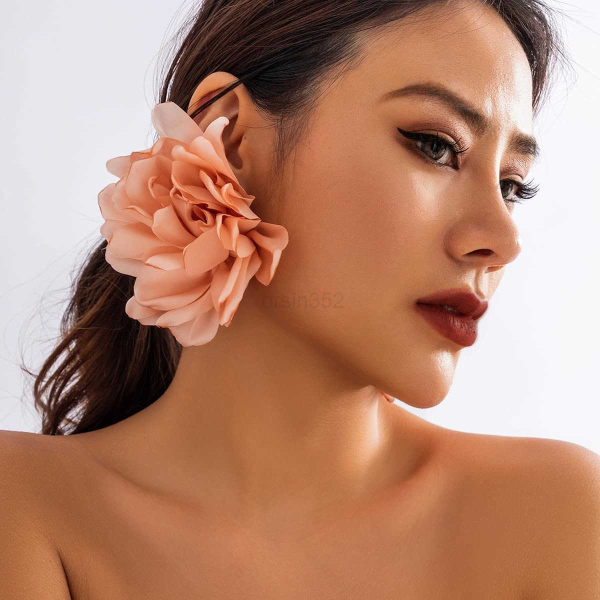 Large Fabric Floral Dangle Earrings for Women Vintage Exaggeration Chiffon Rose Flower Petal Earring Fashion Cloth Floral Earrings Charm Jewelry Gifts