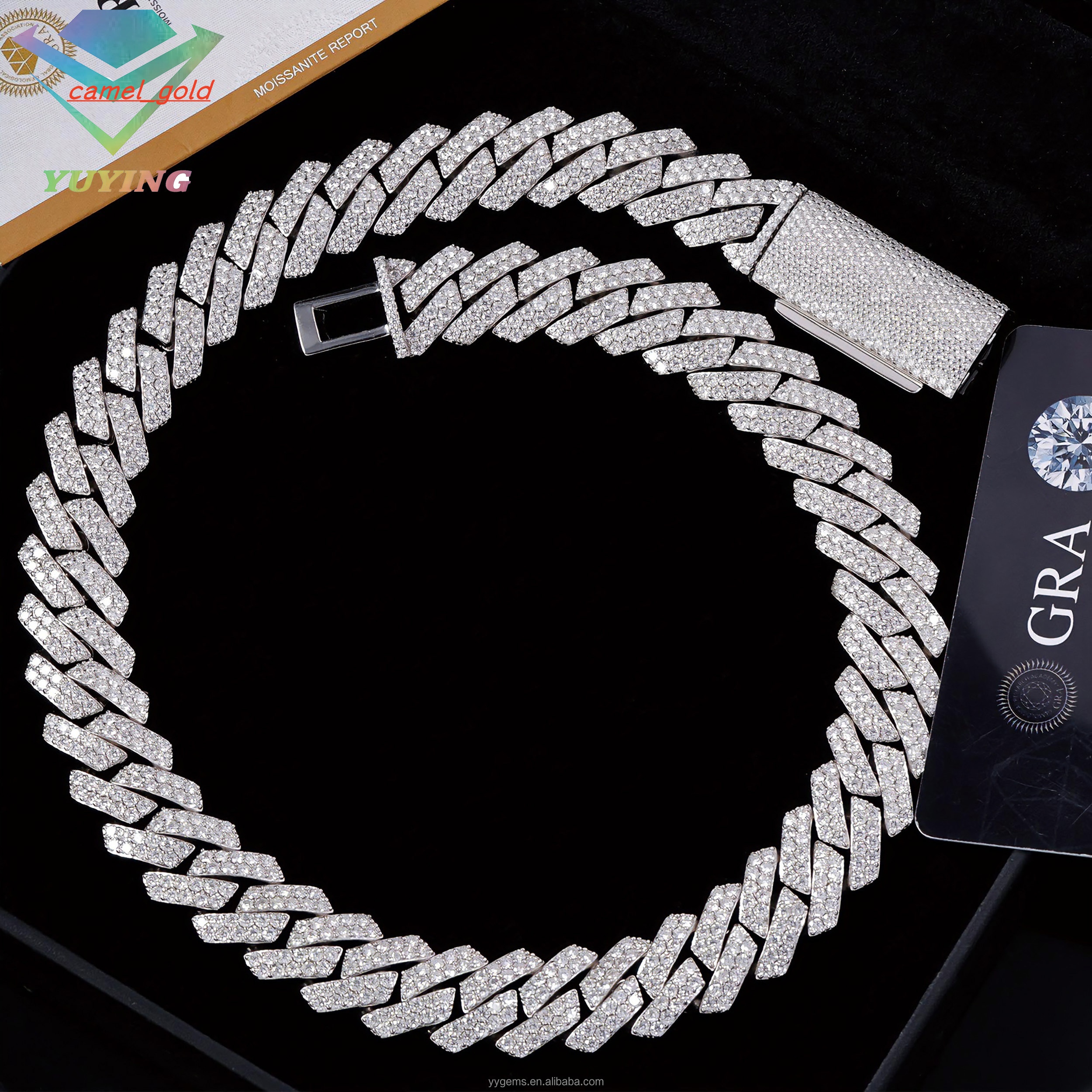 Hiphop Jewelry 17mm Necklace S925 Sterling Silver D Color VVS Moissanite Necklace Cuban Link Chain